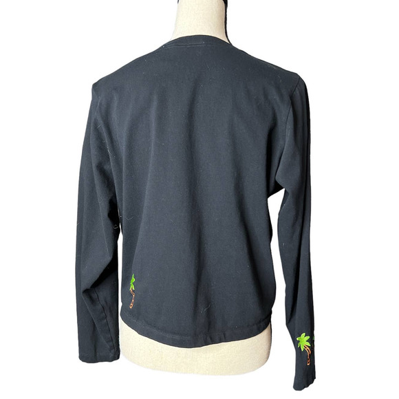 Black Cardigan Sweater with Embroidered Fun Flamingoes Size Medium - Picture 7 of 8